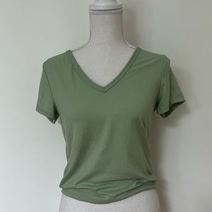 Green v-neck short sleeved top